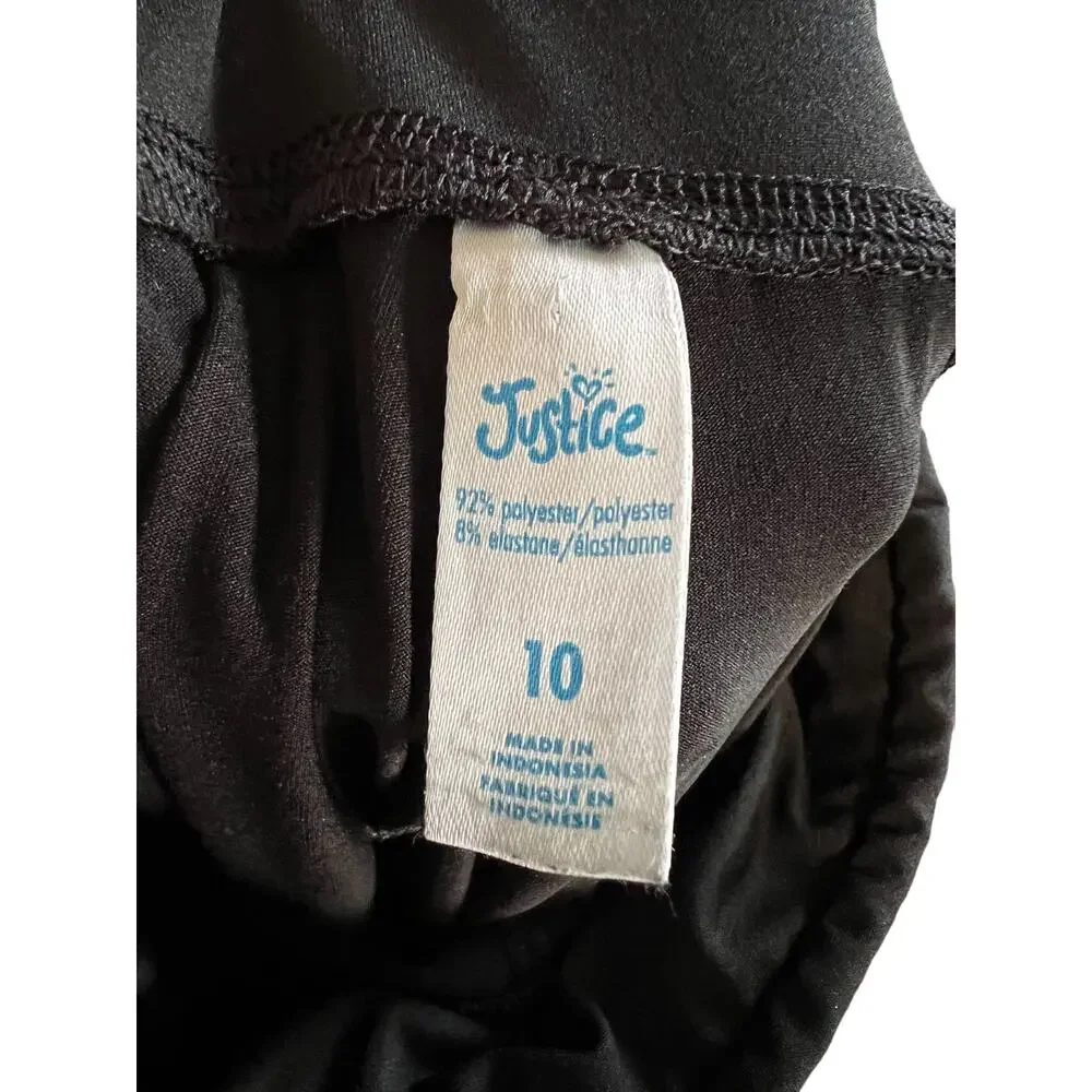 Justice Logo Leggings Full Length Girls Size 10 Black Athletic